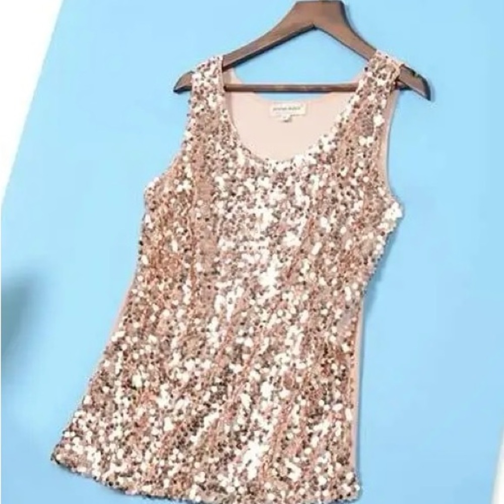 Pink Sequin Sleeveless Tank Top
